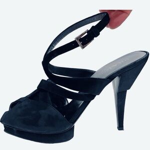 Prada Black Suede Raso City Strappy Heel Authentic